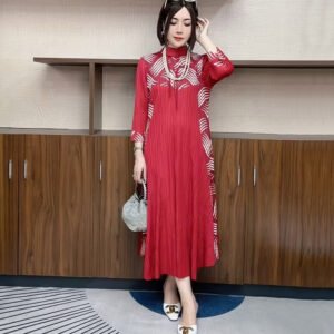 Fashionable Miyake pleated plus size dress 2024 autumn loose new style temperament slimming mom skirt covering belly：圖片 5