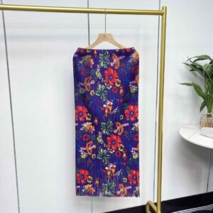 K231209 temperament print versatile fashion elastic band medium long tassel print half skirt artistic retro A-line skirt：圖片 5