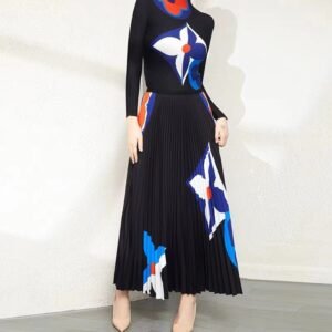 New popular slim fit style, medium to long corn fold print set, skirt and top set, elegant commuting style：圖片 5