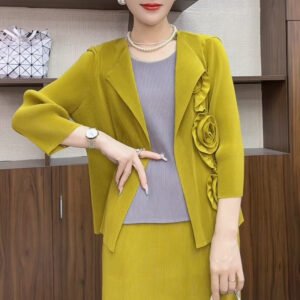 Miyake Autumn Fashion Top Women's Coat Short Long Sleeve Casual Small Suit Women's Versatile Style Wrinkle：圖片 2