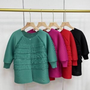 K231230 spring/summer new loose short round neck cardigan top with zip sleeves and tassels：圖片 2