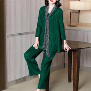 K200904 Jia Ning Wrinkle Fashion Leisure Set 2021 Spring New Women's Loose Fat MM Slimming Two Piece Set