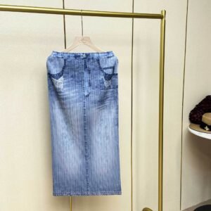 Jia Ning's new style retro split mid length denim half skirt mid length skirt A-line skirt artistic versatile fashion