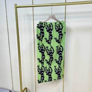 K221099 Jia Ning pleated new A-line skirt half skirt fluorescent green elastic band fluorescent printed half skirt