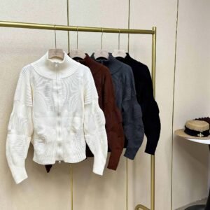 Jianing's new autumn and winter long sleeved plus size slimming women's stand up collar knitted zipper jacket long sleeved casual style loose fit：圖片 8