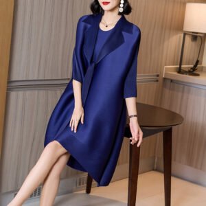 K221067 Jiatwisted pleated ribbon collar long skirt with loose waist, fashionable and casual commuting dress