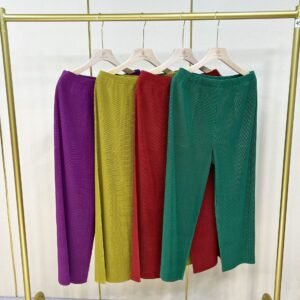 K221184 Jia Ning pleated new fashion versatile solid color straight leg pants wide leg pants black striped wide leg pants：圖片 3