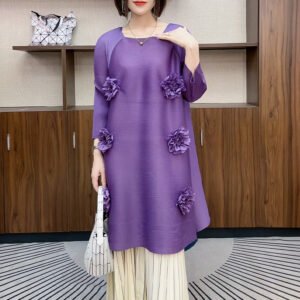 Temperament internet celebrity fashionable purple round neck autumn and winter dress jacquard slimming versatile bottoming loose mid-length national style