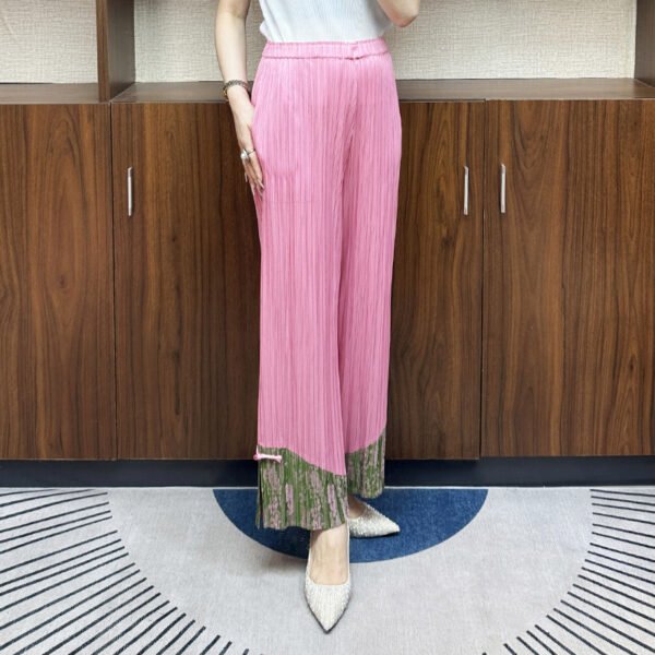 Jia Ning pleated summer wide leg pants for women's fashion and casual style, striped and hanging straight leg pants for women's loose fit