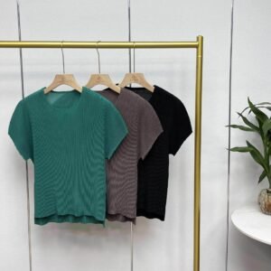 Jia Ning's new summer short sleeved slimming cover with angular mesh, round neck, Japanese and Korean casual minimalist pullover, solid color