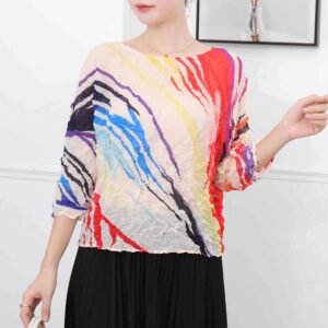Summer new women's thin and versatile round neck breathable color pleated top：圖片 5