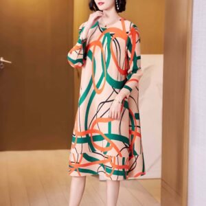 K221158 new versatile loose casual line medium long three color line women's dress summer fashion：圖片 6