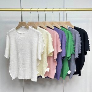 Jia Ning's new loose short sleeved summer round neck geometric pleated top, fresh and sweet casual short sleeved T-shirt, versatile：圖片 3