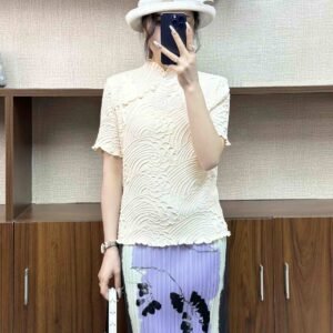 Jia Ning's new summer short sleeved style pullover for women's clothing, slimming down with a new Chinese style buckle embroidered short sleeved top：圖片 4