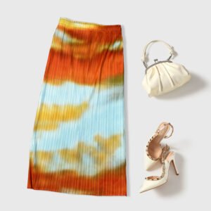 Jianing Summer New Artistic Style Retro A-line Skirt High Temperature Forming Wrinkle Medium Long Skirt Fashion Women's Flower Pattern Skirt：圖片 5