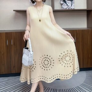 French dress pleated skirt burnt flower high-end three-dimensional sleeveless summer new long French loose vest dress