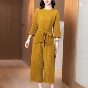 Jia Ning pleated two-piece set, European style pleated 2021 spring/summer new women's wide leg pants set k200504：圖片 6