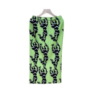 K221099 Jia Ning pleated new A-line skirt half skirt fluorescent green elastic band fluorescent printed half skirt：圖片 5