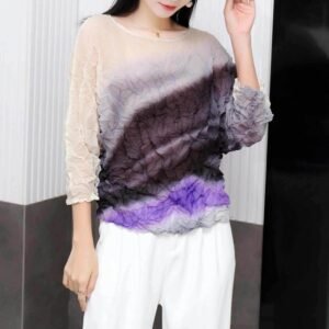 Summer new women's thin and versatile round neck breathable color pleated top：圖片 6