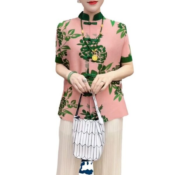Hot selling! Jianing New Style Fashionable Summer Versatile Retro Women's New Chinese style Pan Button Top Short Sleeve T-shirt