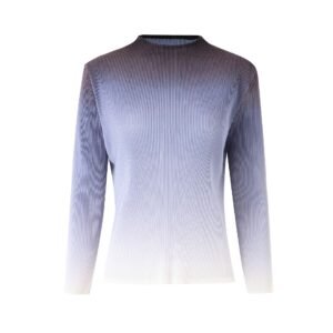 Jia Ning pleated temperament gradient color top base shirt round neck long sleeved temperament commuting versatile fashion Western style slim fit：圖片 6