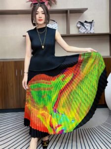 Miyake pleated new gradient color temperament printed pleated skirt cross-border European, American, Middle Eastern women's half skirt stylish：圖片 5