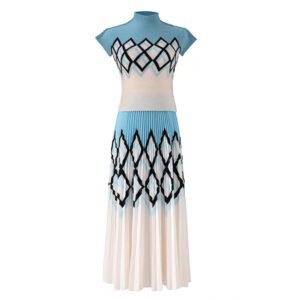 New summer versatile and fashionable slim fit short sleeved set with geometric corn pleats：圖片 4