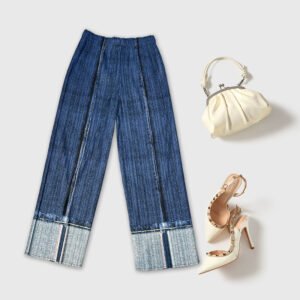 Jia Ning's new summer jeans, elastic straight trousers, temperament commuting pleated mid-length trousers, casual intellectual style trousers：圖片 5