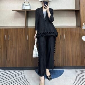 Jia Ning's new slimming plus size fashionable and stylish women's button autumn and winter edition lapel fungus set：圖片 4