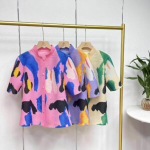 K231224 new summer cardigan stand up collar short sleeved graffiti cardigan top