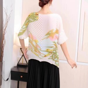 Jia Ning's new fashionable summer short sleeved round neck thin bamboo leaf frog top：圖片 3