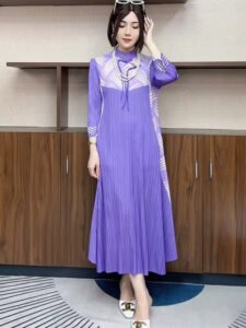 Fashionable Miyake pleated plus size dress 2024 autumn loose new style temperament slimming mom skirt covering belly：圖片 3