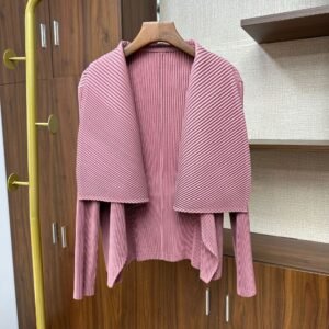 2024 early autumn coat women's pleated thick fabric long sleeved cardigan top niche new striped long sleeved casual：圖片 7