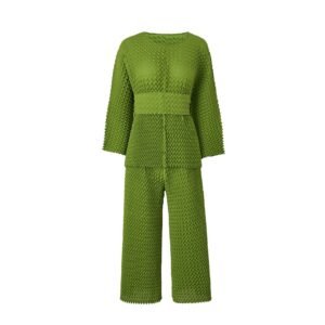 K221120 Jia Ning Fold Three Dimensional Ripple Set Japanese and Korean Leisure Fashion Versatile Leisure Summer Solid Color Nine Points：圖片 5