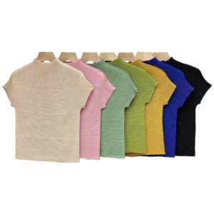 Y230885 new slim fit versatile temperament round neck high neck dotted corn pleated top：圖片 5