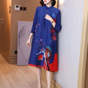 K221076 Jia Ning Folded Cheongsam Improved Plum Blossom Face 3D Printed Chinese Style Loose Large Size Dress：圖片 7
