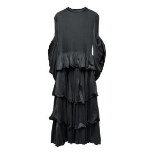 Dress patchwork high waisted cake skirt, high-end autumn new style, fashionable temperament, autumn and winter pleated dress, stylish：圖片 8