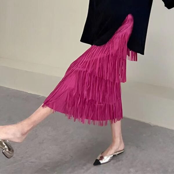 K230316 Jia Ning new loose, medium to long style solid color age reducing tassel half skirt, fresh, sweet, gentle and stylish cake