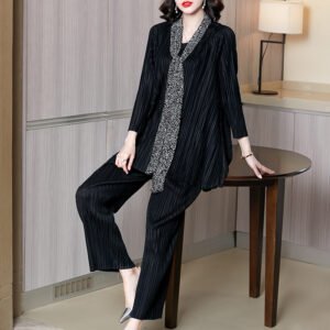 K200904 Jia Ning Wrinkle Fashion Leisure Set 2021 Spring New Women's Loose Fat MM Slimming Two Piece Set：圖片 4