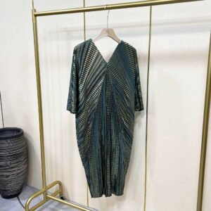Large striped hot goldfish tail skirt, Jianing pleated exquisite dress, fashionable and versatile new product, elegant V-neck loose fit：圖片 6