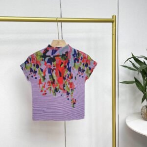 Jia Ning's new style versatile and fashionable round neck high neck short sleeved slim fit fragmented graffiti corn pleated top：圖片 7