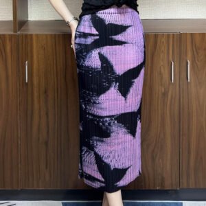 Jialing summer temperament commuting elegant style half skirt pleated mid length skirt A-line skirt butterfly print trend versatile：圖片 4