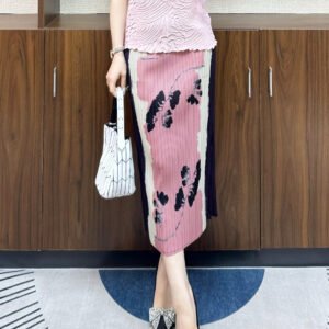 Jia Ning's new age reducing and slimming look, plus size loose and fashionable mid to long style, high waist, elastic waist, leaf color blocked half skirt：圖片 8