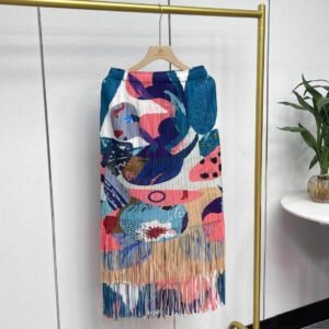 Jianing Summer New Versatile Fashion Elastic Band Double layer Graffiti Tassel Half Skirt Fresh, Sweet and Gentle A-line Skirt：圖片 5
