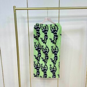 K221099 Jia Ning pleated new A-line skirt half skirt fluorescent green elastic band fluorescent printed half skirt：圖片 6