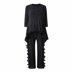 L229143 New Loose and Versatile Wide Leg Pants Fashion Ear Edge Set Pants Top Set Simple and Casual：圖片 7