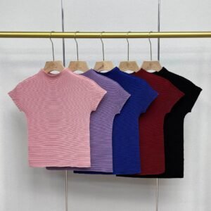 W230416 Jia Ning New Summer Versatile Round Neck Short Sleeve T Clear Color Corn Fold Top Japanese and Korean Casual Style Versatile：圖片 3