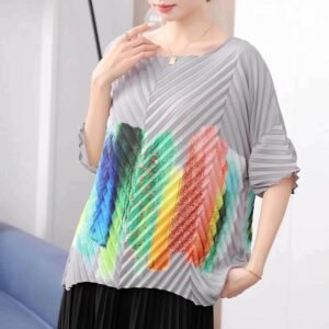 New loose, thin, versatile, breathable, fashionable round neck graffiti frog top, pleated pullover, casual style：圖片 8