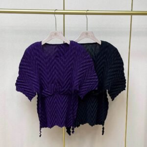 Jia Ning's new popular round neck simple plus size short sleeved fashionable women's pullover belt W-fold top：圖片 6