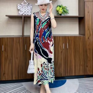 Summer loose dress women's dress V-neck slimming temperament and western-style women's casual fashion print versatile l：圖片 5